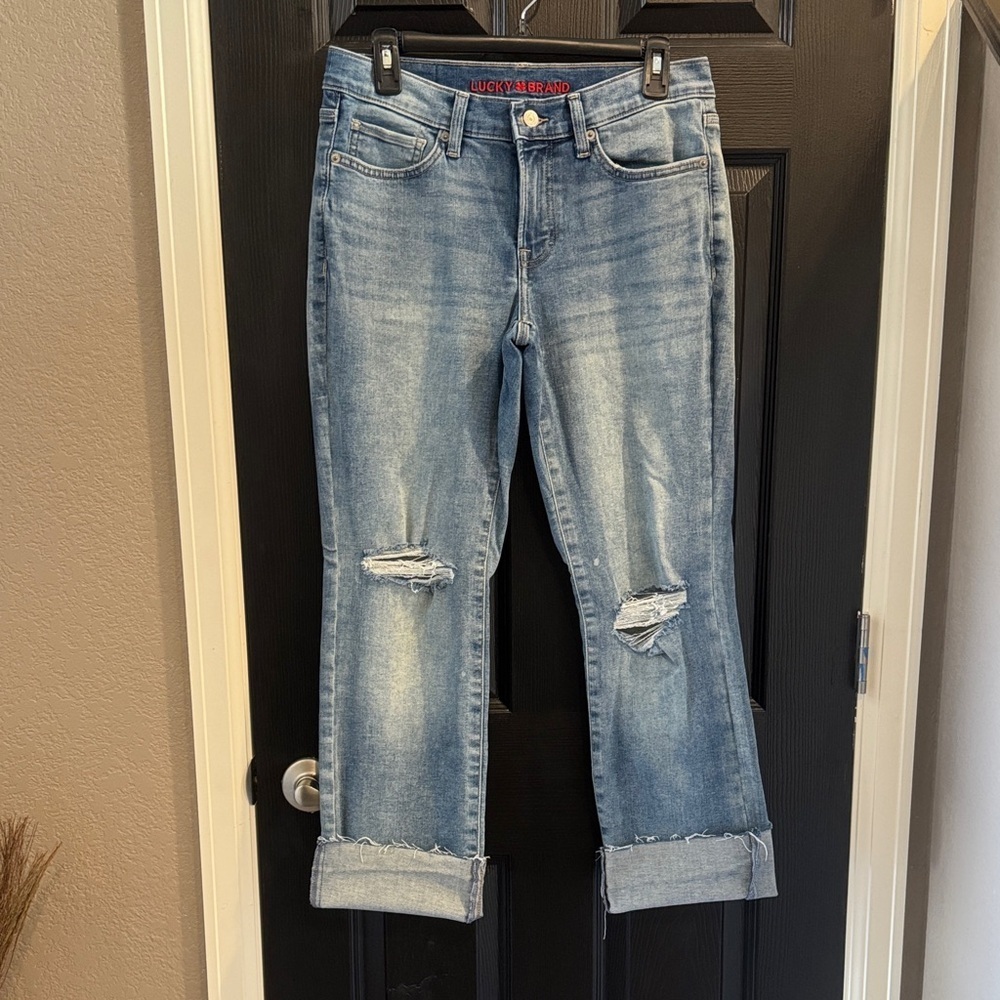Lucky Brand Women's Distressed Light Blue Cropped Jeans - Picture 1 of 5